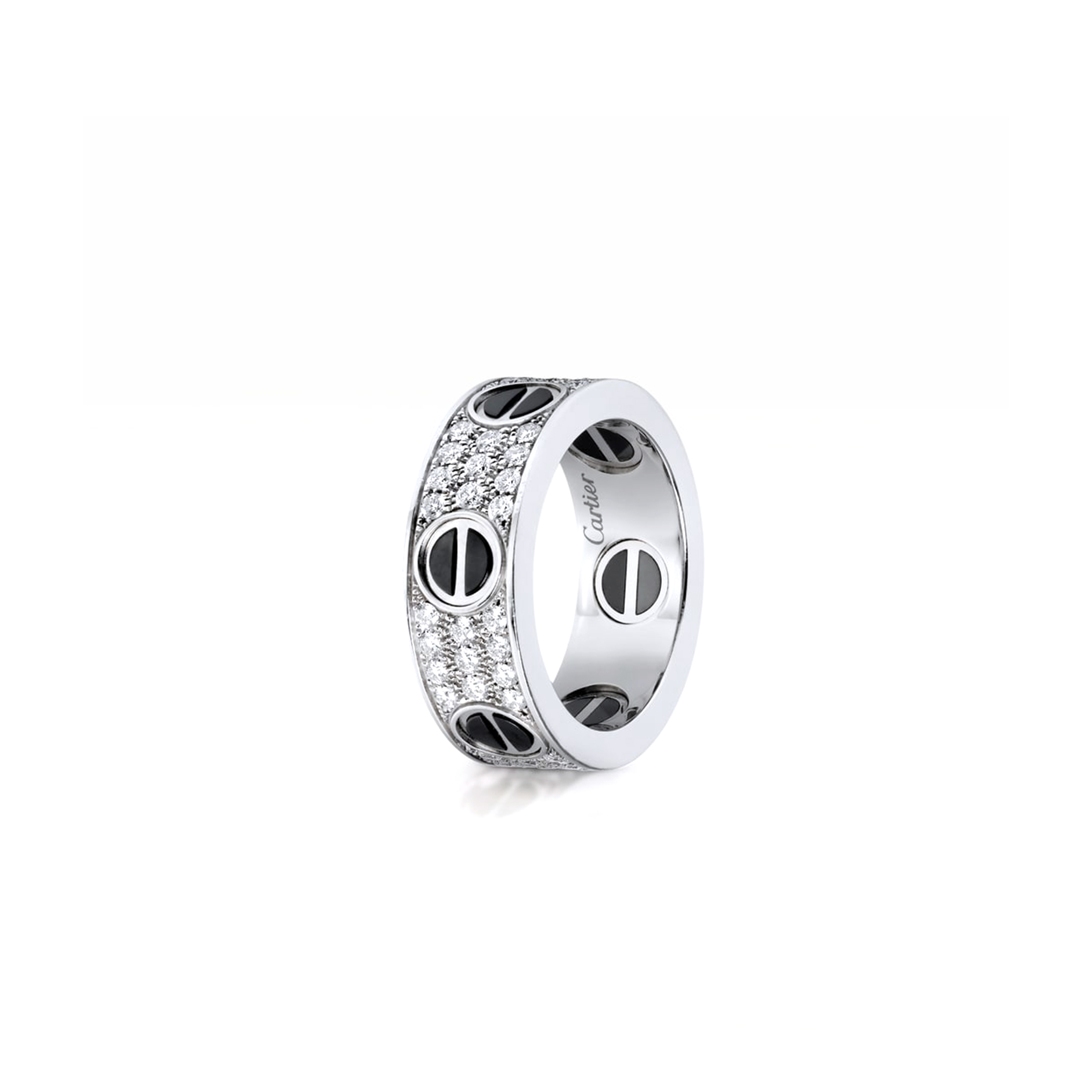 CARTIER LOVE WHITE GOLD RING, CLASSIC MODEL, PAVED, CERAMIC B4207600